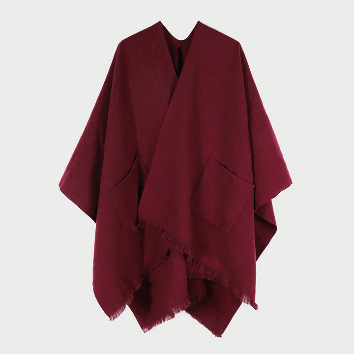 Damen Oversize-Capeponcho aus Wollmix mit Kapuze und Eingrifftaschen – Montévia