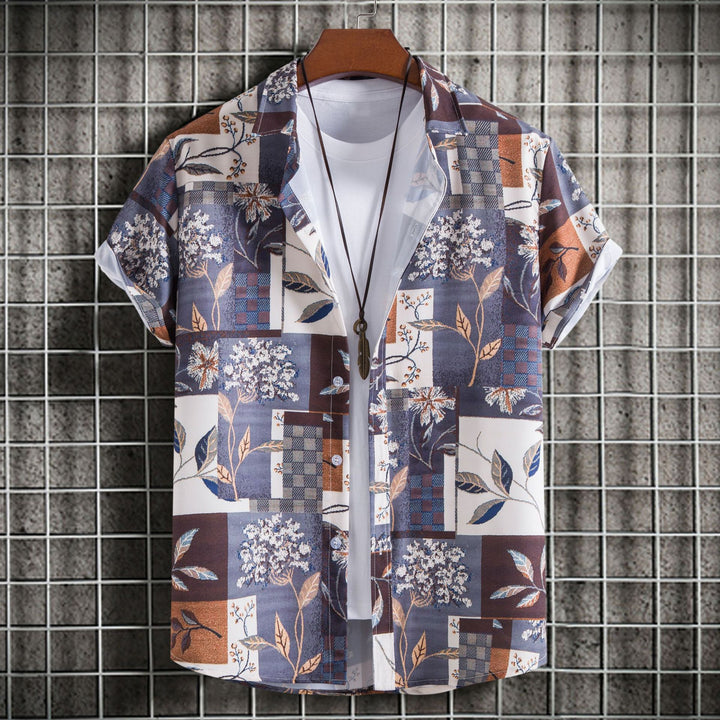 Herren Kurzarmhemd mit floralem Patchwork-Design Echoarchiv