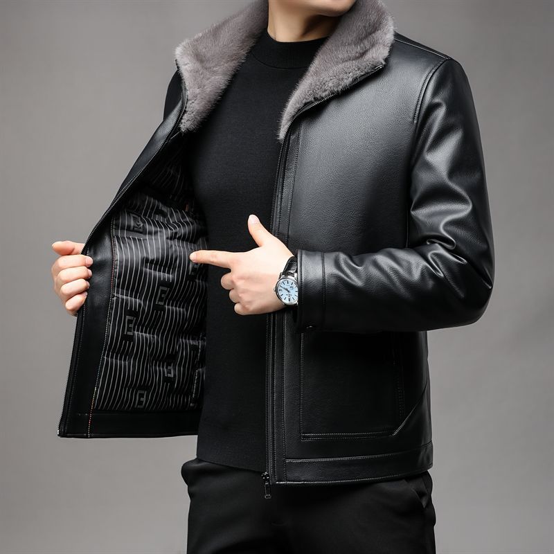 Herren Lederimitatjacke mit Teddyfellkragen und wärmendem Thermofutter Echo Archiv