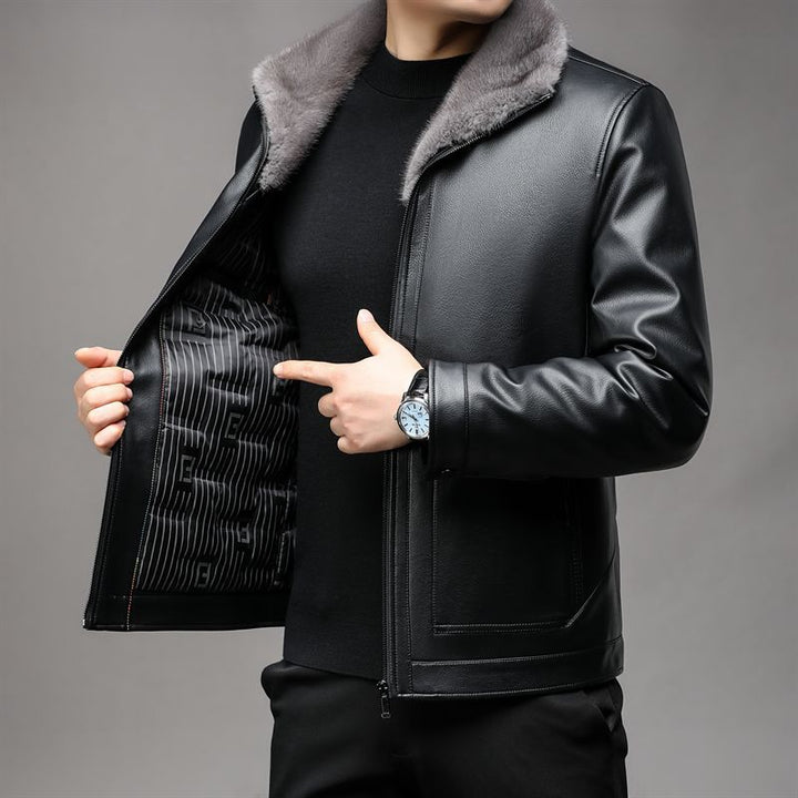 Herren Lederimitatjacke mit Teddyfellkragen und wärmendem Thermofutter Echo Archiv