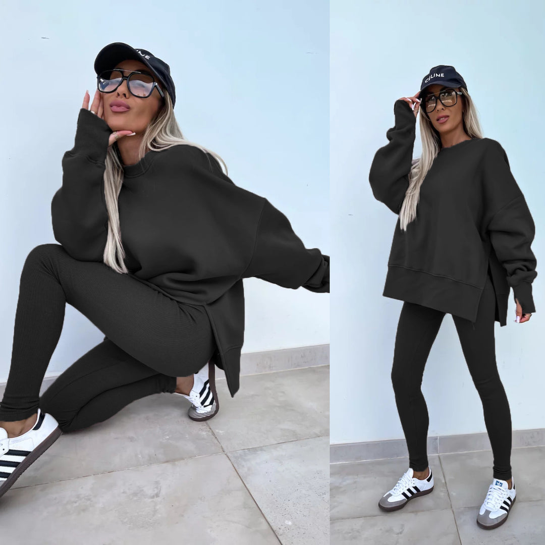 Damen nan Oversize Sweatshirt mit taillierten Rib-Leggings Set Echo Archiv