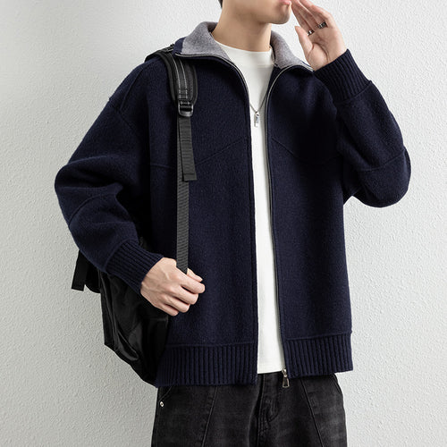 Herren Strick-Zipjacke mit Kontrastkragen und Rippbündchen Echoarchiv
