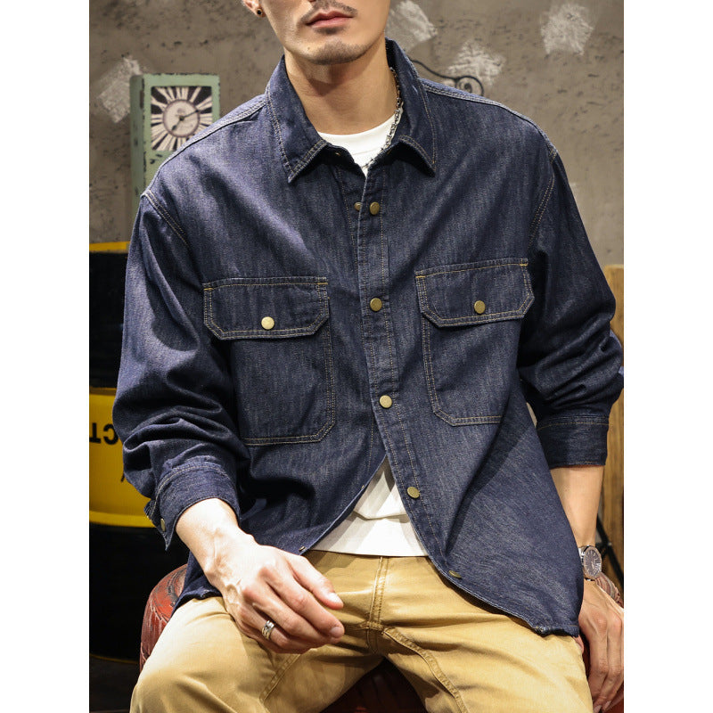 Herren Jeans-Worker-Hemdenjacke mit Druckknopfleiste und Overshirt-Schnitt Echoarchiv