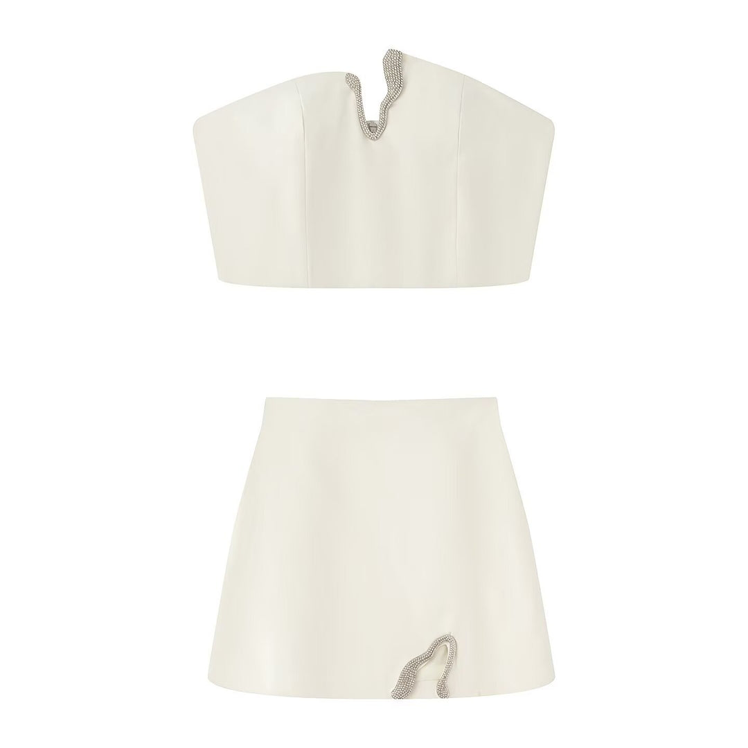 Damen Crop-Top und Mini-Rock Set mit dekorativem Detail Echo Archiv