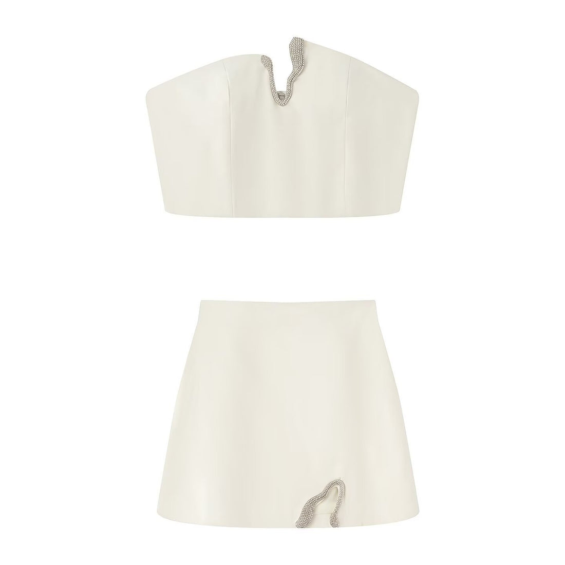 Damen Crop-Top und Mini-Rock Set mit dekorativem Detail – Élanora