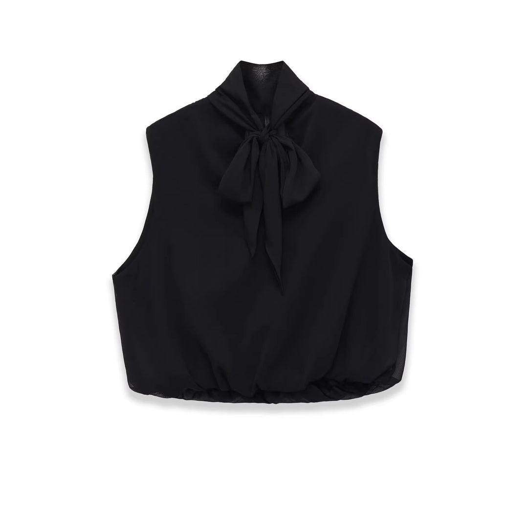 Damen Ärmellose Chiffonbluse mit Schleifenkragen und elastischem Saum Echo Archiv