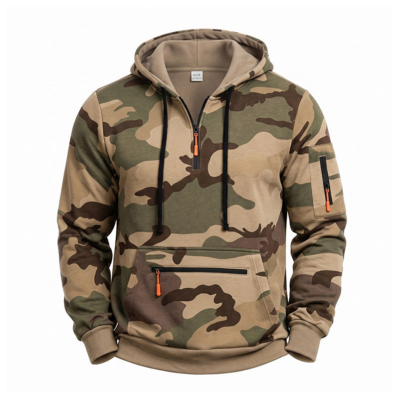 Herren Kapuzenpullover Camouflage mit Fleecefutter, Halbzip und Reißverschlusstaschen Echoarchiv