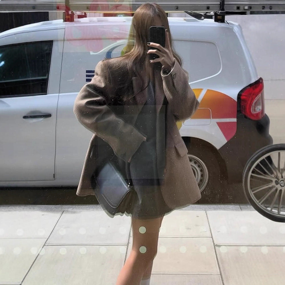 Damen Oversize Wollmix-Mantelblazer mit kastiger Silhouette und Pattentaschen Echoarchiv