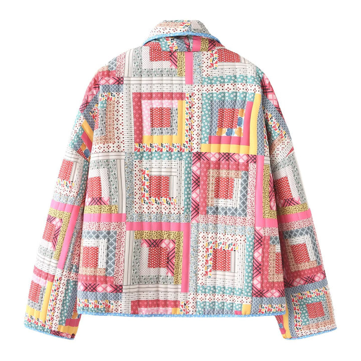 Damen nan gesteppte Patchwork-Kimonojacke mit glänzendem Satinfutter und weitem Schalkragen Echo Archiv
