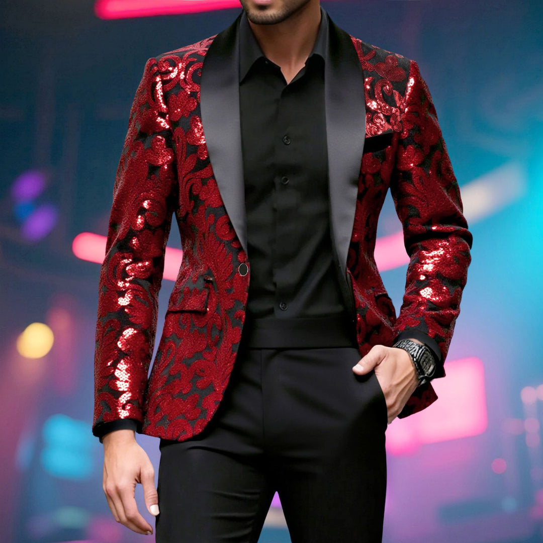 Herren glitzernder Anzugblazer mit floralen Paillettenmustern Echoarchiv