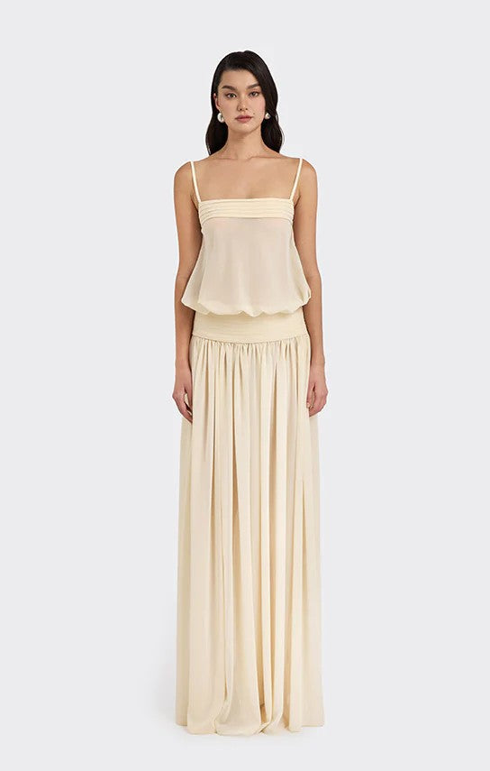 Damen Maxi-Kleid mit fließendem Chiffon-Oberteil und elastischem Bund Echo Archiv