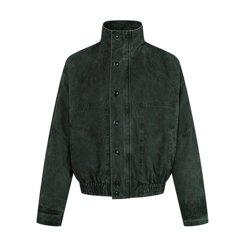 Damen kurze Oversize-Bomberjacke mit Stehkragen, Knopfleiste und elastischem Saum Echoarchiv