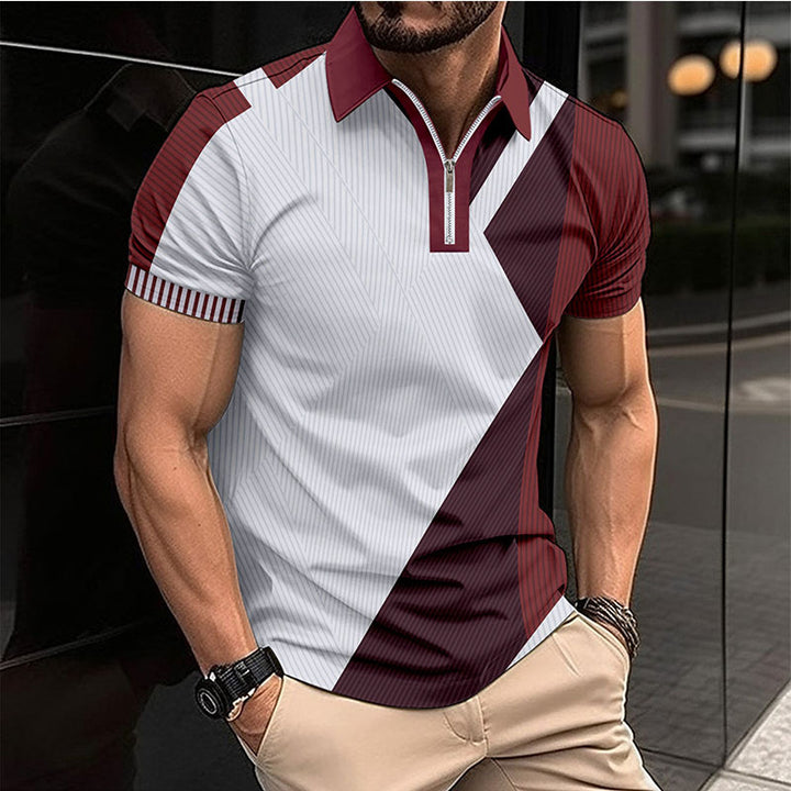Herren Kurzarm Poloshirt mit modernem Reißverschluss und geometrischem Design Echoarchiv