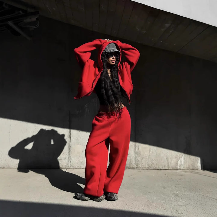 Damen Oversized Kapuzenjacke und Sweathose Set – Auréline