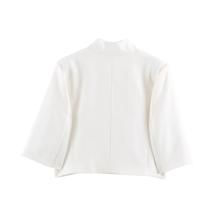 Damen Elegante Cropped-Jacke mit Stehkragen, verdeckter Knopfleiste und 3/4-Ärmeln Echo Archiv