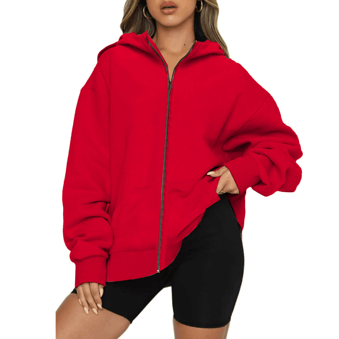 Damen nan leichte Zip-Kapuzenjacke im Relaxed-Fit mit Kängurutasche und gerippten Bündchen Echo Archiv