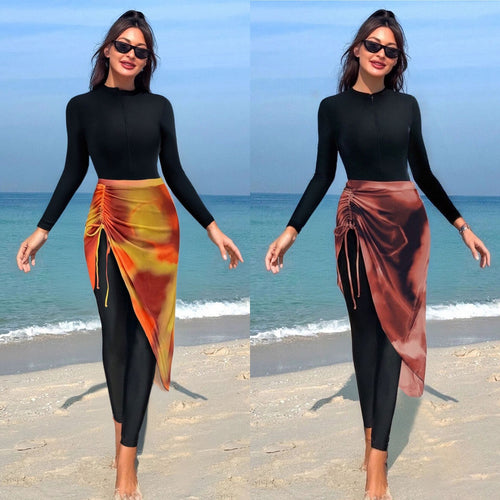 Damen Kombinierter Langarm-Schwimmanzug mit asymmetrischem Rock Echo Archiv