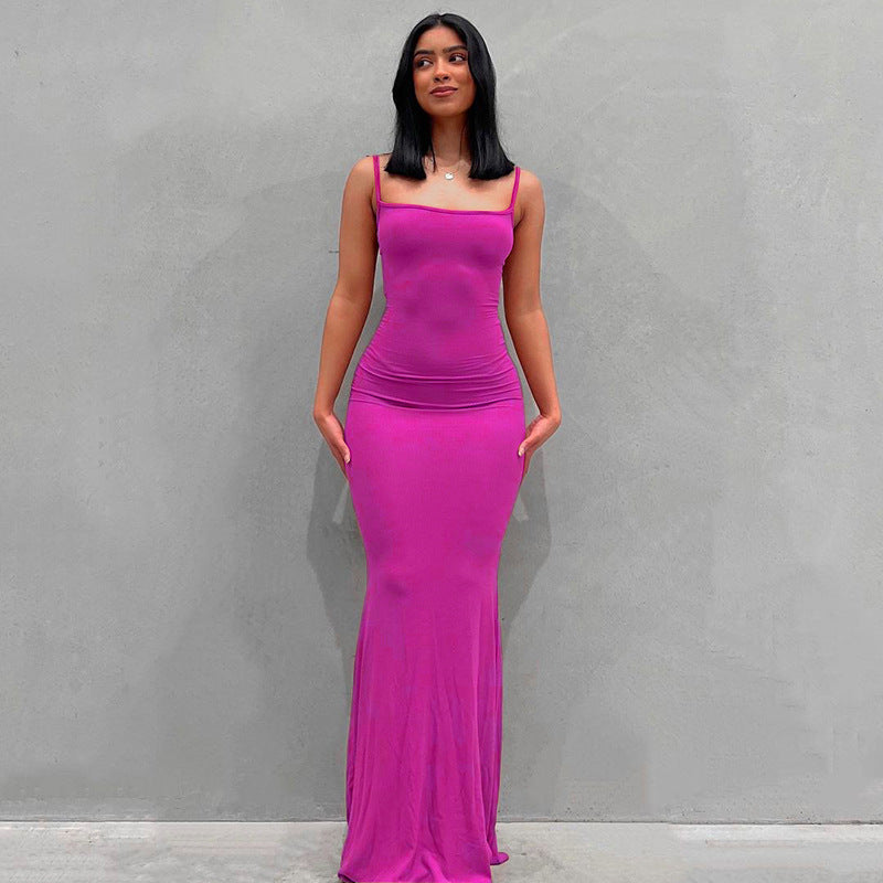 Damen Körperbetontes Maxi‑Jerseykleid mit taillierter Drapierung, langen Ärmeln und ausgestelltem Saum – Valéora