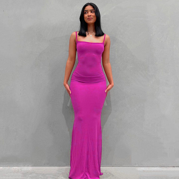 Damen Körperbetontes Maxi‑Jerseykleid mit taillierter Drapierung, langen Ärmeln und ausgestelltem Saum – Valéora