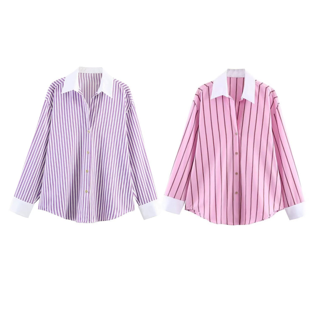 Damen nan oversized Hemd mit Kontrastkragen und Manschetten Echo Archiv