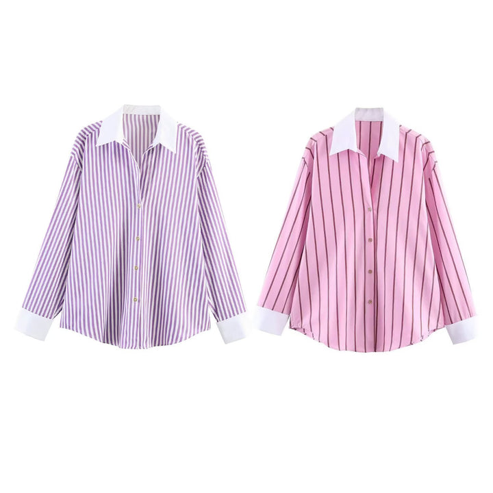 Damen nan oversized Hemd mit Kontrastkragen und Manschetten Echo Archiv