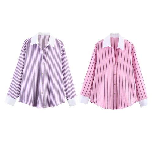Damen nan oversized Hemd mit Kontrastkragen und Manschetten Echo Archiv