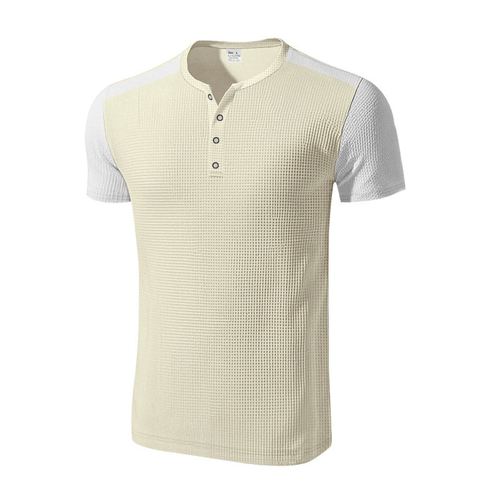 Herren Kurzarm-Henley-T-Shirt mit strukturierter Oberfläche und dezenter Knopfleiste Echoarchiv