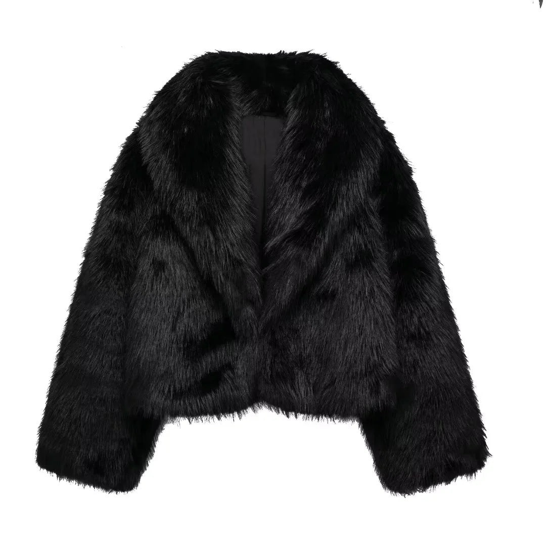 Damen Kurze Cropped Kunstpelzjacke mit voluminösem Schalkragen Echo Archiv