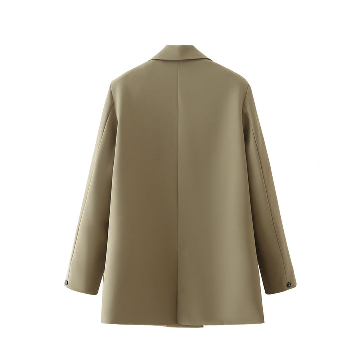 Damen taillierter Longblazer im Oversize-Look mit Reverskragen und Pattentaschen – Valéne