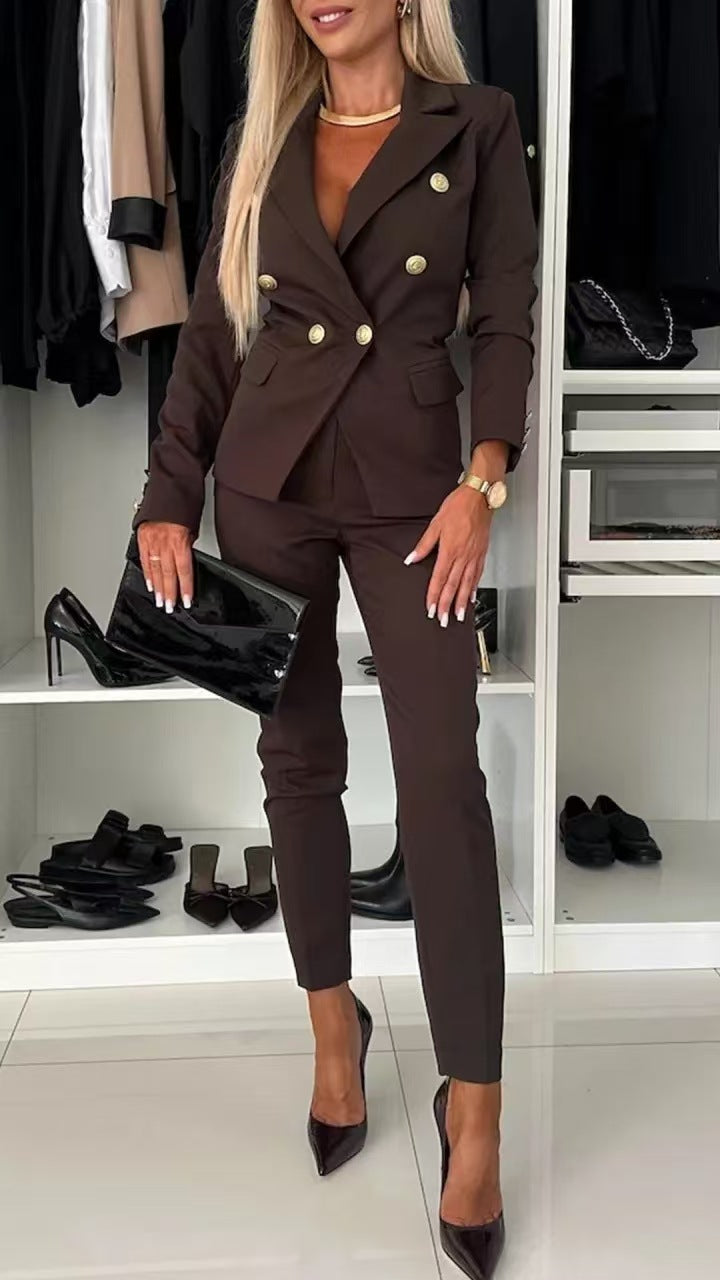 Damen Doppelreihiger taillierter Hosenanzug mit Slim-Hose – Avélisse