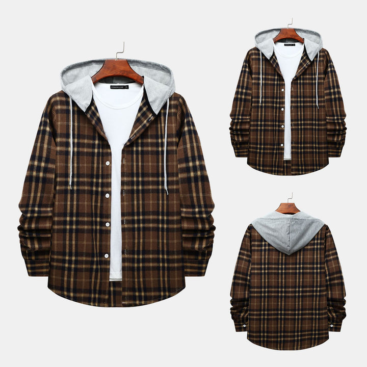 Herren Karo-Hemdjacke mit integrierter Kapuze und lässigem Design Echoarchiv