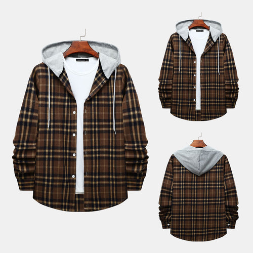 Herren Karo-Hemdjacke mit integrierter Kapuze und lässigem Design Echoarchiv