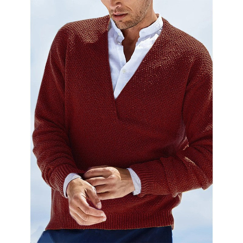 Herren lässiger Strickpullover mit V-Ausschnitt und strukturierter Oberfläche Echoarchiv