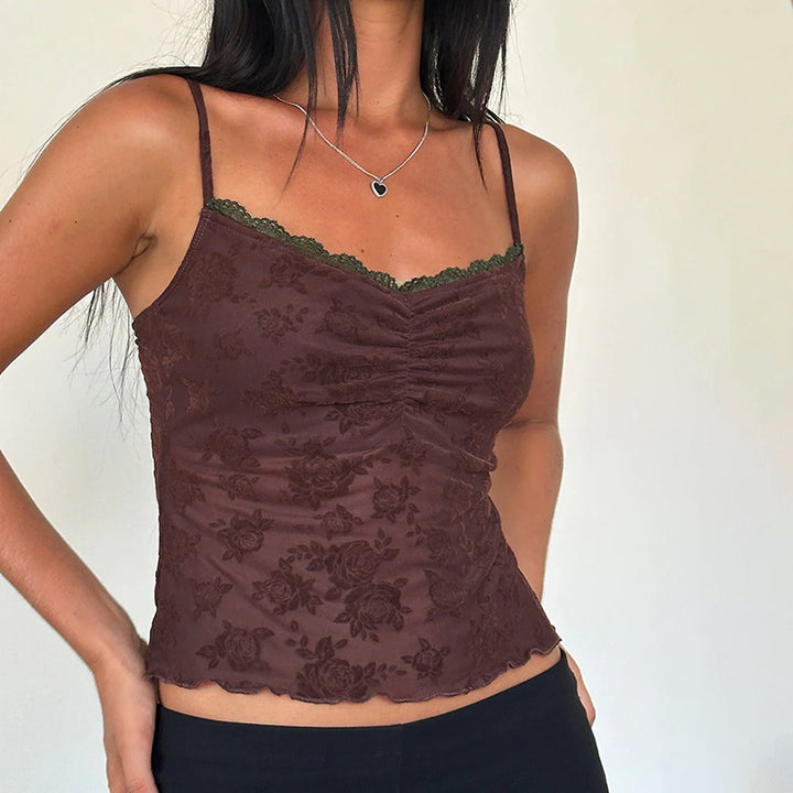 Damen Spitzen-Crop-Top mit floralem Design Echo Archiv