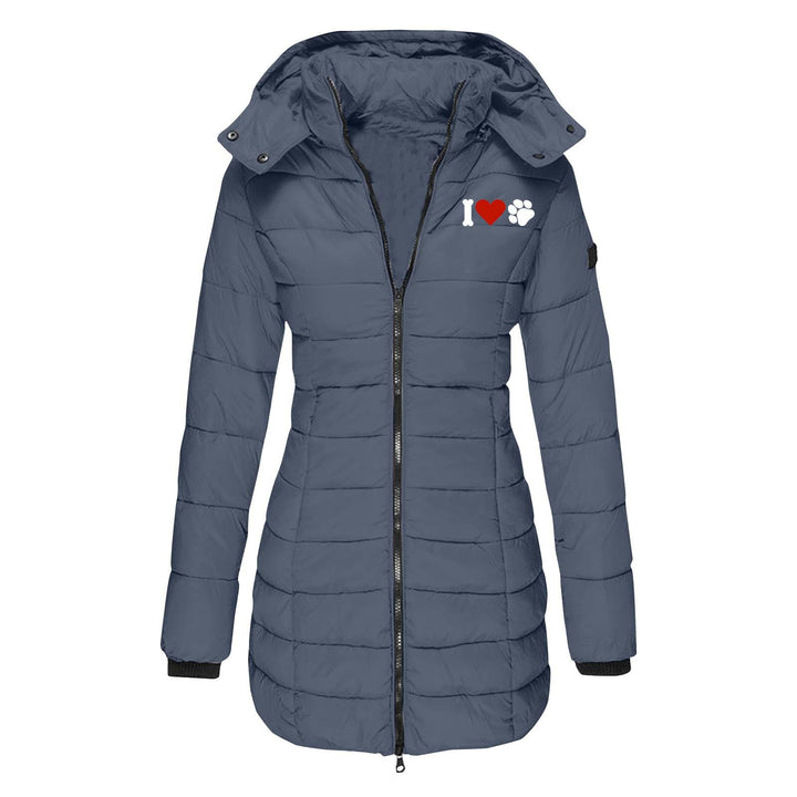 Damen nan gesteppte Steppjacke mit Kapuze, taillierter Silhouette und Herz-Pfoten-Print Echo Archiv