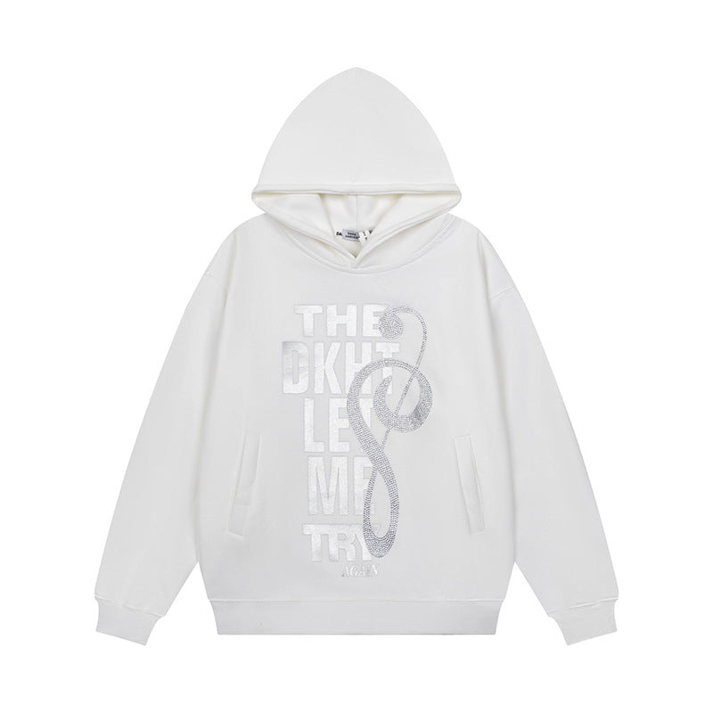 Damen Kapuzenpullover mit Strass-Frontprint, Relaxed-Fit und seitlichen Eingrifftaschen Echoarchiv