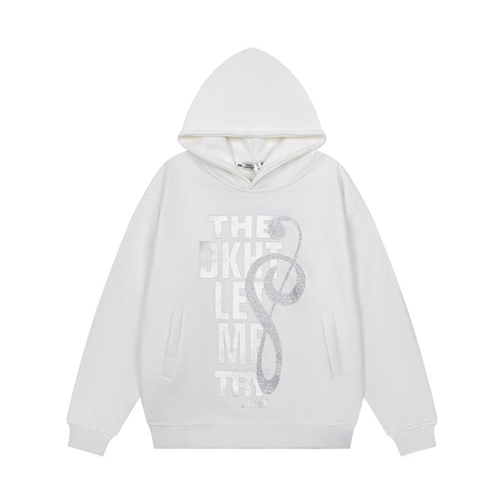 Damen Kapuzenpullover mit Strass-Frontprint, Relaxed-Fit und seitlichen Eingrifftaschen Echoarchiv