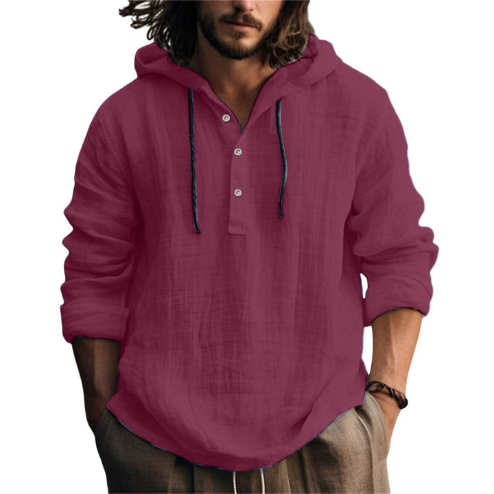 Herren Leichtes Kapuzenhemd im Leinenlook mit Henley-Knopfleiste – Arvello