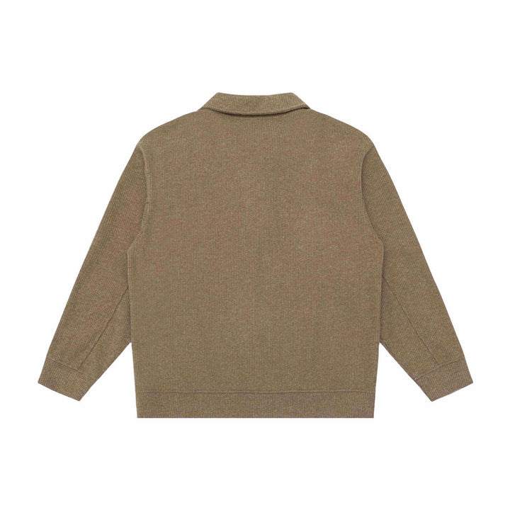 Unisex Feiner Schalkragen-Strickpullover mit halber Knopfleiste und geripptem Saum Echoarchiv