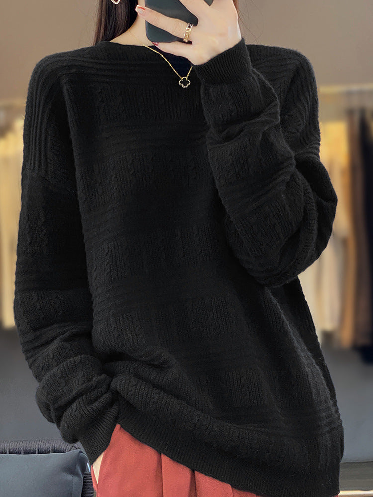 Damen Oversize-Feinstrickpullover mit Strukturblöcken, Mohair‑Look und Rundhalsausschnitt Echoarchiv