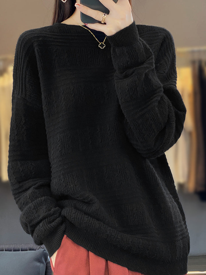 Damen Oversize-Feinstrickpullover mit Strukturblöcken, Mohair‑Look und Rundhalsausschnitt Echoarchiv