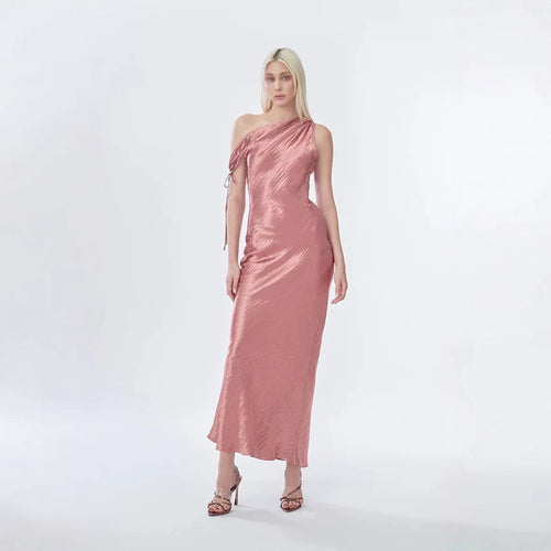 Damen elegantes langes asymmetrisches Kleid mit raffiniertem Rüschendetail Echo Archiv