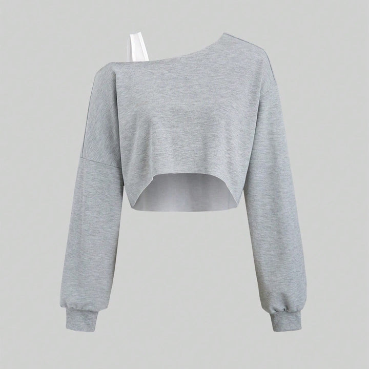 Damen Cropped Sweatshirt im Off-Shoulder-Look mit weiten Ärmeln – Avérine