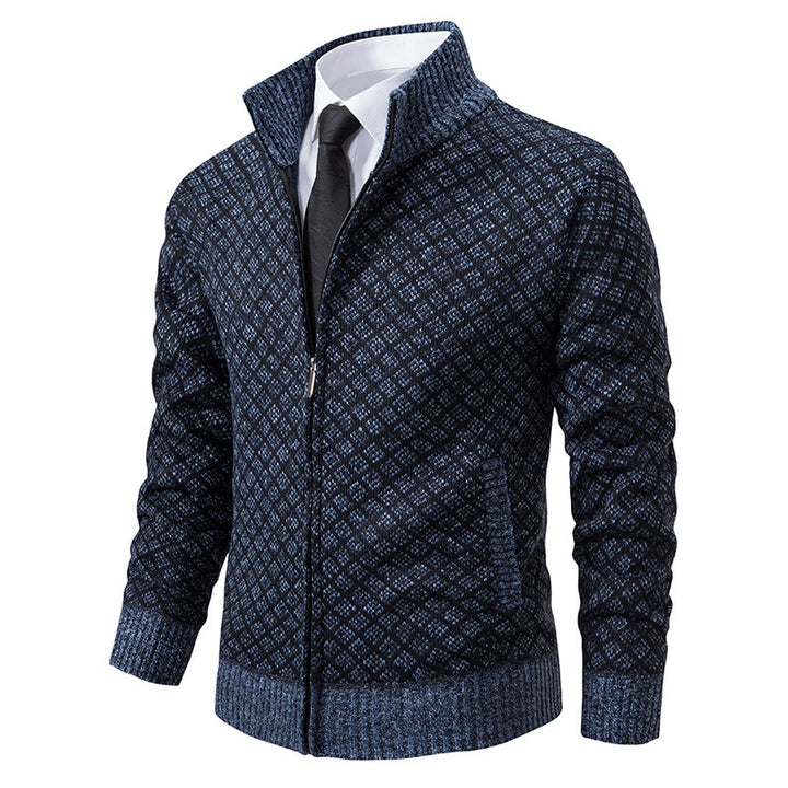 Herren nan gemusterte Strickjacke mit Stehkragen und durchgehendem Reißverschluss Echo Archiv