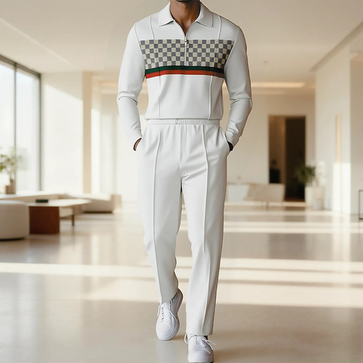 Herren modisches Langarmshirt mit Reißverschluss und einzigartigem Blockdesign Echoarchiv