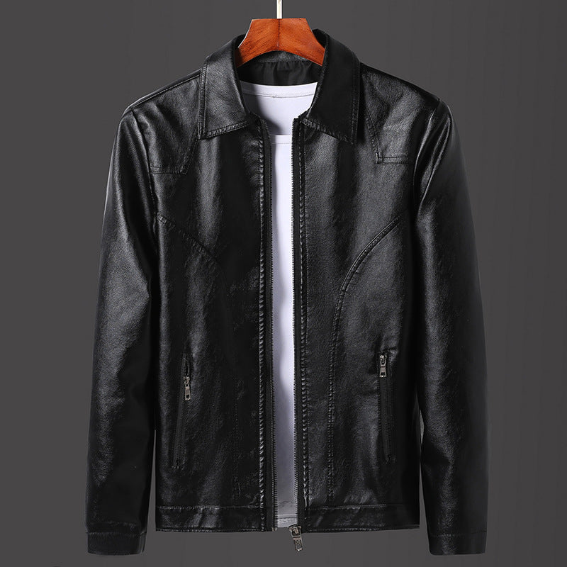 Herren Minimalistisches Lederoptik-Zip-Blouson mit ergonomischen Nahtlinien und Hemdkragen Echoarchiv