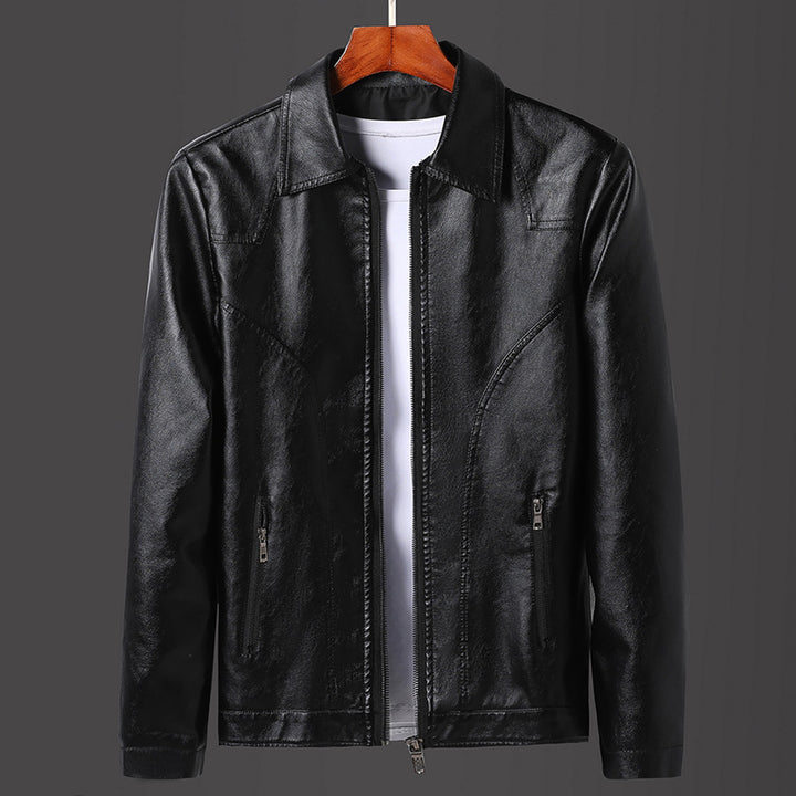Herren Minimalistisches Lederoptik-Zip-Blouson mit ergonomischen Nahtlinien und Hemdkragen Echoarchiv