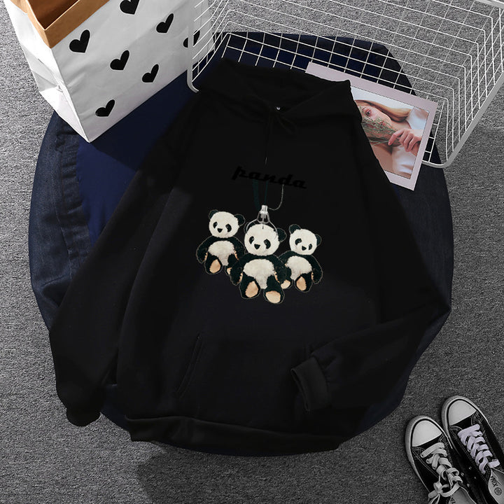Damen oversized Kapuzenpullover mit Plüsch-Panda-Applikation und Kängurutasche – Auréline