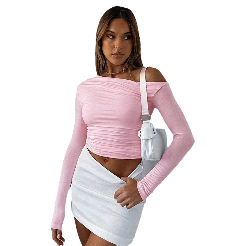 Damen schulterfreies gerafftes Cropped-Longsleeve aus Stretch-Jersey Echo Archiv