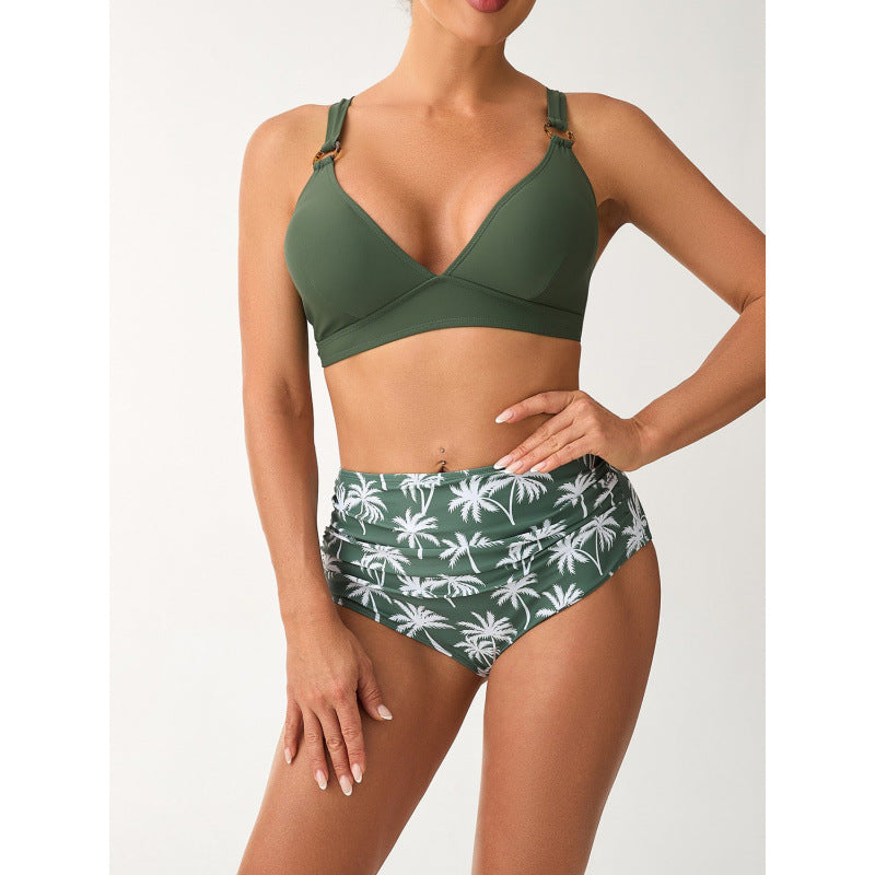 Damen Bikini-Set mit hohem Bund und modischem Palmendruck Echo Archiv